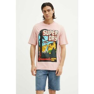 Superdry tricou din bumbac barbati, culoarea roz, cu imprimeu, M1012187A-MDM imagine