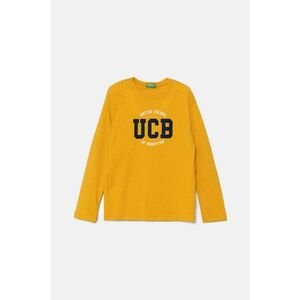 United Colors of Benetton longsleeve din bumbac pentru copii culoarea galben, cu imprimeu, 3I1XG10F2 imagine