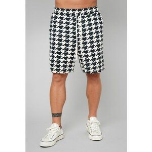 Pantaloni scurti cu imprimeu houndstooth si snur de ajustare in talie imagine