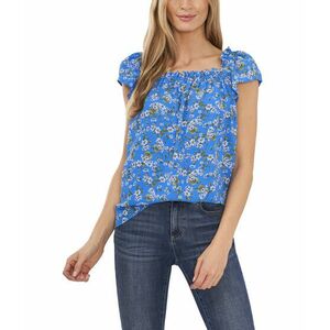 Imbracaminte Femei CeCe Printed Square Neck Blouse Ocean Blue imagine