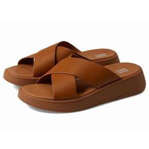 Incaltaminte Femei FitFlop F-Mode Leather Flatform Cross Slides Light Tan imagine