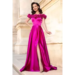 Rochie eleganta lunga Penelope fuchsia cu trandafiri pretiosi imagine