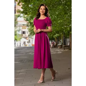 Rochie casual midi din vascoza bordo cu bust incretit imagine