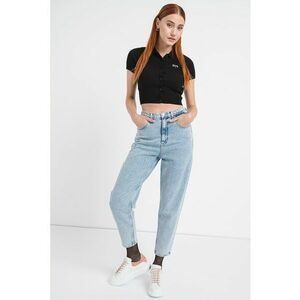 Pulover crop striat cu decolteu polo imagine