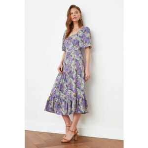 Rochie midi cu model floral si decolteu in V imagine