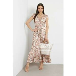 Rochie lunga, crem, cu imprimeu floral imagine