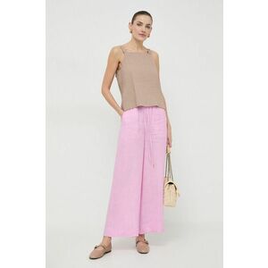 Marella pantaloni din in culoarea roz, lat, high waist 2413130000000 imagine