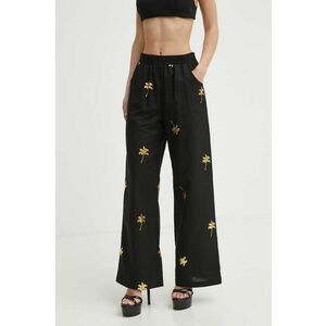 Never Fully Dressed pantaloni din amestec de in culoarea negru, drept, high waist imagine