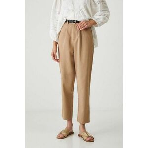 Medicine pantaloni femei, culoarea bej, fason chinos, high waist imagine