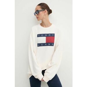 Tommy Jeans hanorac de bumbac femei, culoarea bej, cu imprimeu, DW0DW18623 imagine