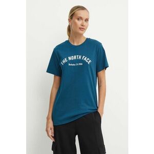 The North Face tricou din bumbac Tee Varsity Graphic femei, culoarea turcoaz, NF0A89CQ1NO1 imagine