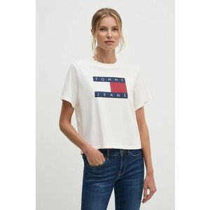 Tommy Jeans tricou din bumbac femei, culoarea bej, DW0DW18629 imagine