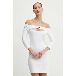 Tommy Jeans rochie culoarea alb, mini, mulata, DW0DW18461 imagine