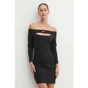 Tommy Jeans rochie culoarea negru, mini, mulata, DW0DW18461 imagine