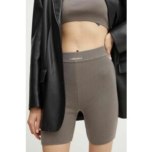 La Mania pantaloni scurti femei, culoarea gri, neted, high waist, ENDING imagine