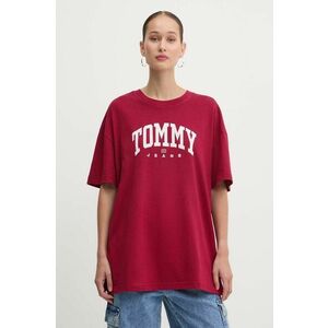 Tommy Jeans tricou din bumbac femei, culoarea bordo, DW0DW18403 imagine