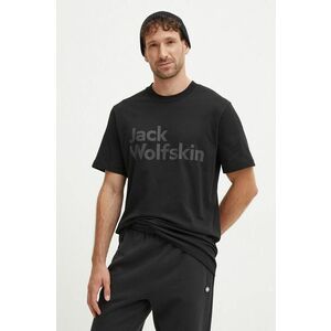 Jack Wolfskin tricou din bumbac Brand barbati, culoarea negru, cu imprimeu, 1809591 imagine