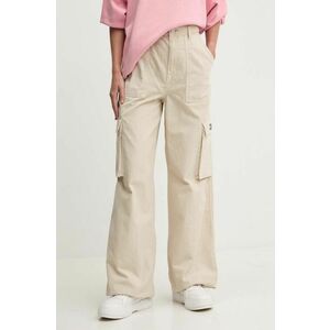 Tommy Jeans pantaloni de bumbac culoarea bej, lat, high waist, DW0DW18507 imagine