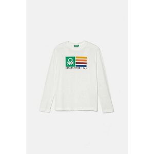 United Colors of Benetton Longsleeve din bumbac pentru copii culoarea alb, cu imprimeu imagine