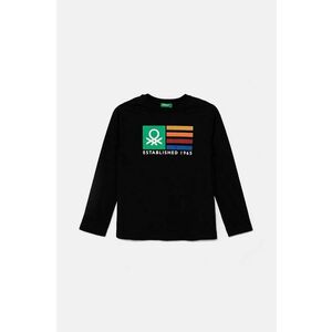 United Colors of Benetton Longsleeve din bumbac pentru copii culoarea negru, cu imprimeu imagine