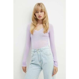 American Vintage longsleeve din bumbac culoarea violet, MAS02DH24 imagine