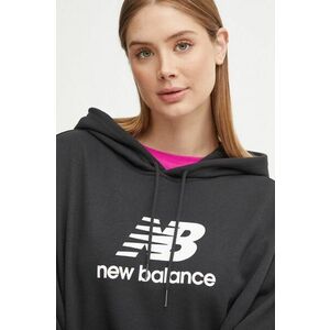 New Balance bluza femei, culoarea negru, cu glugă, cu imprimeu, WT41504BK imagine