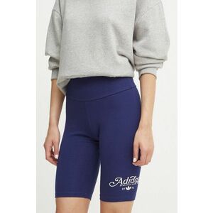 adidas Originals pantaloni scurti femei, culoarea albastru marin, cu imprimeu, high waist, IX3548 imagine