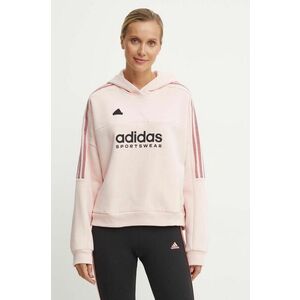 adidas bluză trening Tiro culoarea roz, cu glugă, cu imprimeu, IX3527 imagine