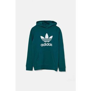 adidas Originals bluza copii TREFOIL HOODIE culoarea verde, cu glugă, cu imprimeu, IY7440 imagine