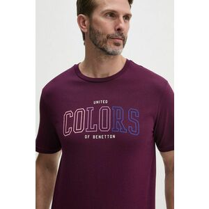 United Colors of Benetton tricou din bumbac barbati, culoarea violet, cu imprimeu, 3I1XU1096 imagine