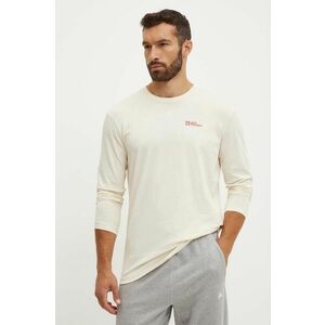 Jack Wolfskin longsleeve din bumbac Essential culoarea bej, neted imagine