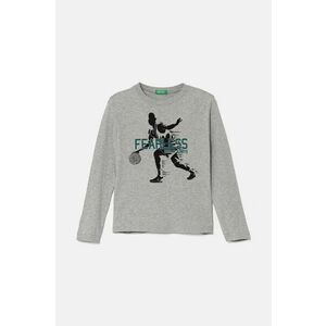 United Colors of Benetton Longsleeve din bumbac pentru copii culoarea gri, cu imprimeu imagine