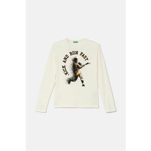 United Colors of Benetton longsleeve din bumbac pentru copii culoarea bej, cu imprimeu, 3096C10K9 imagine