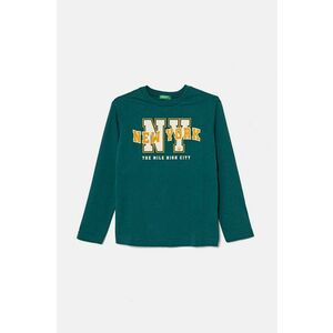 United Colors of Benetton longsleeve din bumbac pentru copii culoarea verde, cu imprimeu, 3096C10LF imagine