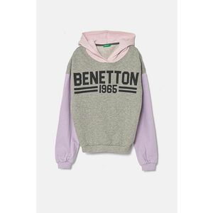 United Colors of Benetton hanorac de bumbac pentru copii culoarea gri, cu glugă, cu imprimeu, 3J68C203Q imagine