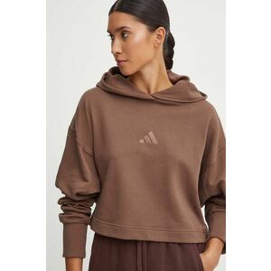 adidas bluza All SZN femei, culoarea maro, cu glugă, neted, JI9105 imagine