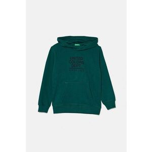 United Colors of Benetton hanorac de bumbac pentru copii culoarea verde, cu glugă, modelator, 3J68C203N imagine