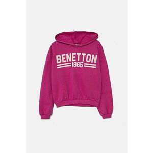 United Colors of Benetton hanorac de bumbac pentru copii culoarea roz, cu glugă, cu imprimeu, 3J68C203Q imagine