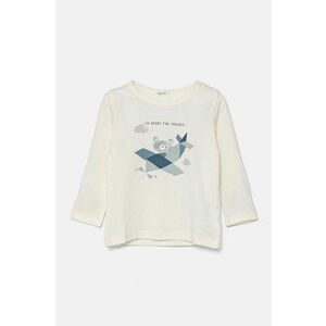 United Colors of Benetton longsleeve din bumbac pentru bebeluși culoarea bej, cu imprimeu, 3ATNA1055 imagine