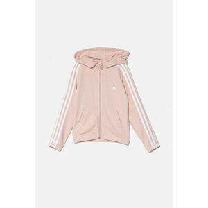 adidas bluza copii G 3S FZ HD culoarea roz, cu glugă, cu imprimeu, IZ3464 imagine