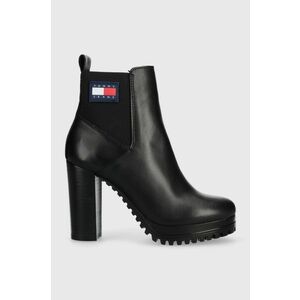 Tommy Jeans cizme de piele TJW NEW ESS HIGH HEEL BOOT femei, culoarea negru, cu toc plat, EN0EN02439 imagine