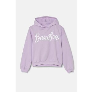 United Colors of Benetton hanorac de bumbac pentru copii culoarea violet, cu glugă, cu imprimeu, 3J68C203Q imagine