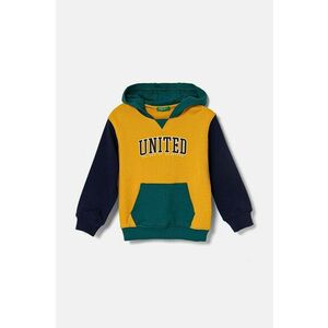 United Colors of Benetton hanorac de bumbac pentru copii culoarea galben, cu glugă, cu imprimeu, 3J68G200Q imagine