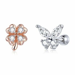 Cercei din argint Butterfly and Four Leaf Clover Studs imagine