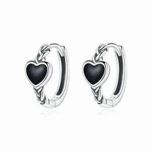 Cercei din argint Black Heart Hoops imagine