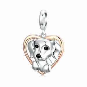 Talisman din argint Puppy Rose Gold Heart imagine