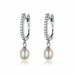 Cercei din argint Pearls & Crystals Hoops imagine