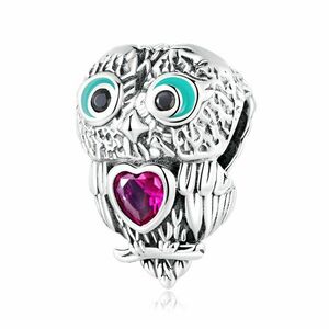 Talisman din argint Owl woth Pink Heart imagine