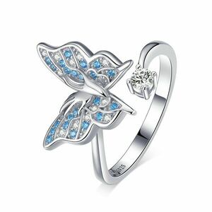 Inel reglabil din argint Blue Crystal Butterfly imagine