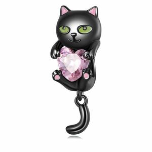 Talisman din argint Pink Hearted Black Cat imagine